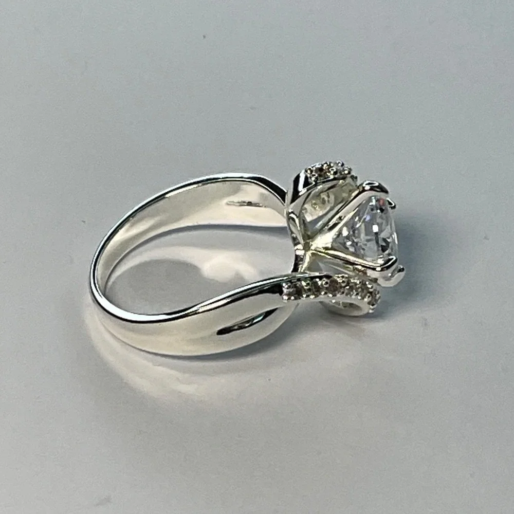 Ring Silver Tone Cubic Zirconia Bypass Style New